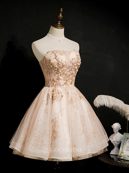 Champagne Sparkly Beaded Homecoming Dresses Strapless Dama Dresses hc109 Custom Colors / 16W Champagne Sparkly Beaded Homecoming Dresses Strapless Dama Dresses hc109 Custom Colors / 16W