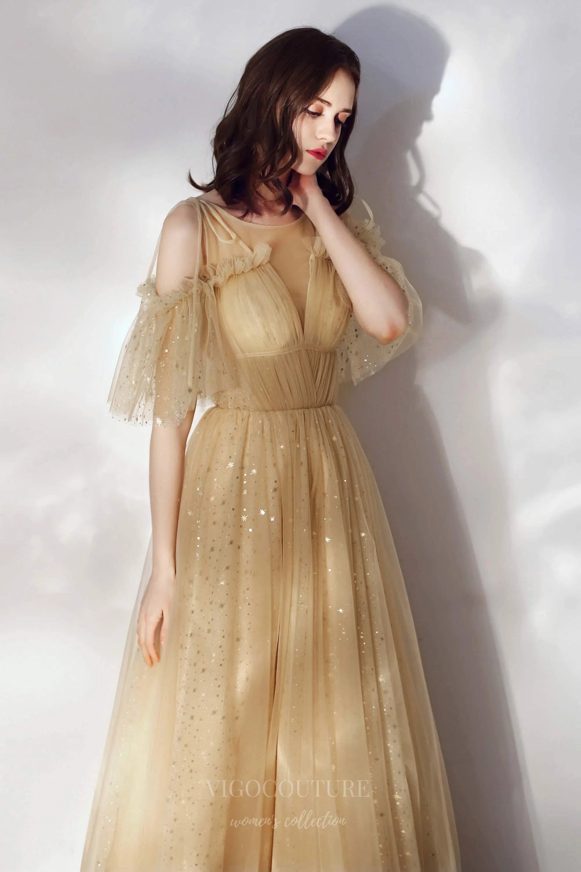 Champagne Sparkly Prom Dress 20701 vigocouture Champagne Sparkly Prom Dress 20701 vigocouture