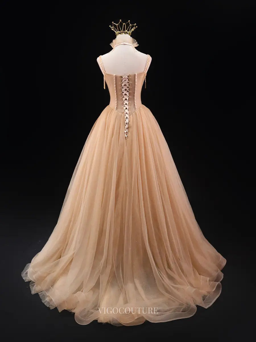 champagne sparkly dresses Sequin Dress - Sleeveless Maxi Dress - Lace Trim Dress Champagne Sequins Long A-Line Prom