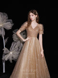 Prom Dress 2025 Champagne Sparkly Tulle V-Neck Prom Dress 20721-unique elegant Prom Dresses-Champagne-US2-vigocouture