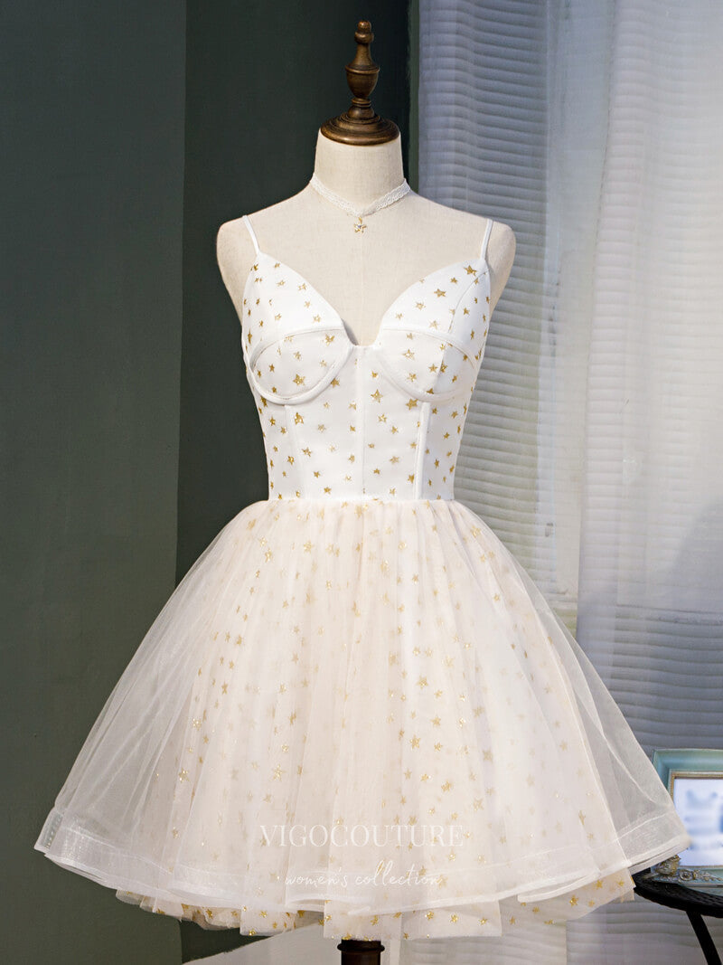 dama dresses champagne Champagne Starry Homecoming Dresses Spaghetti Strap Dama Dresses hc094 Champagne / US4