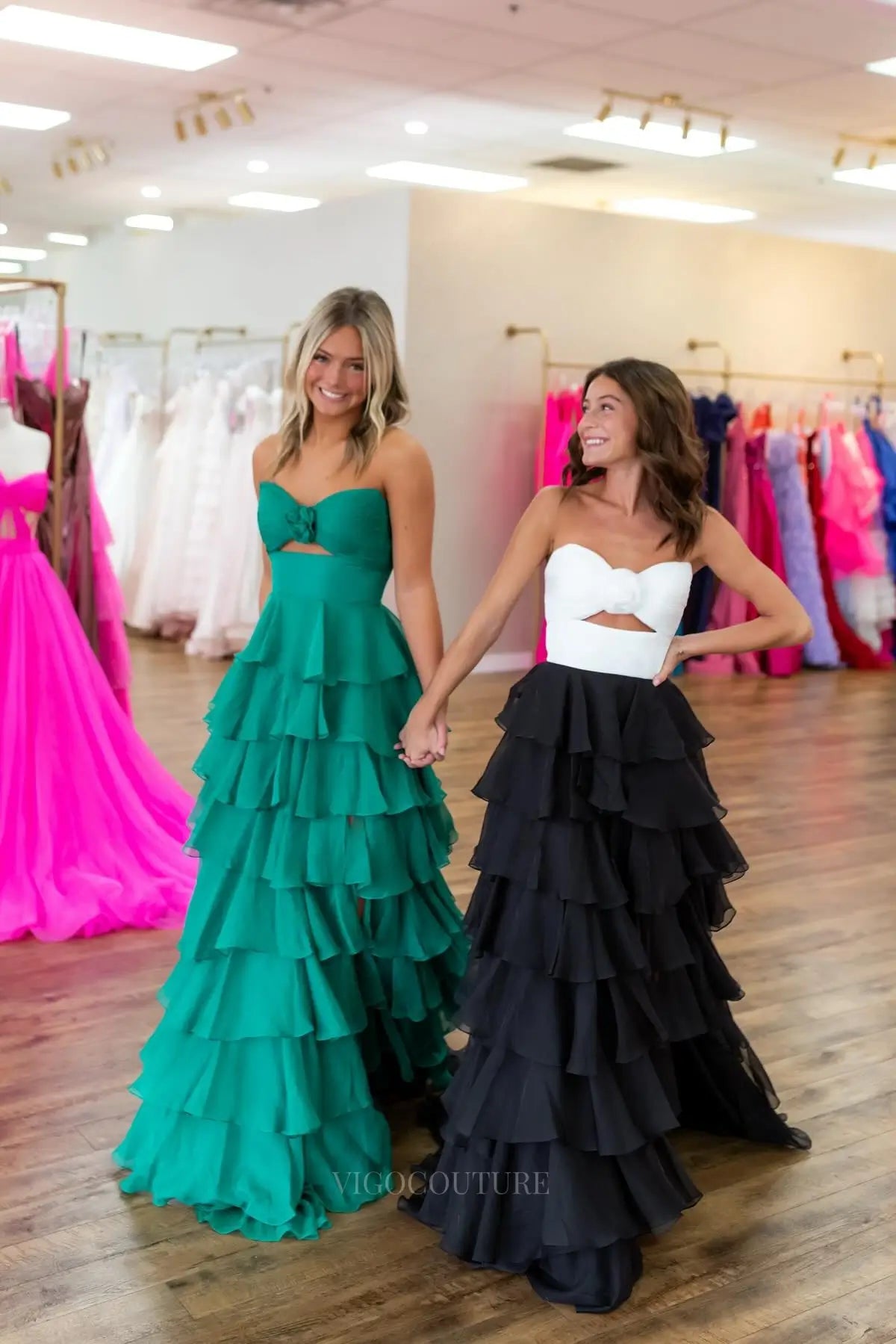 Prom Dresses 2025 to impress Chic Strapless Prom Dress with Rosette Bodice, Tiered Ruffle Skirt and High Slit – 26160-vigocouture-vigocouture