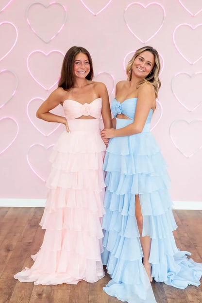 Prom Dresses 2025 to impress Chic Strapless Prom Dress with Rosette Bodice, Tiered Ruffle Skirt and High Slit – 26160-vigocouture-vigocouture