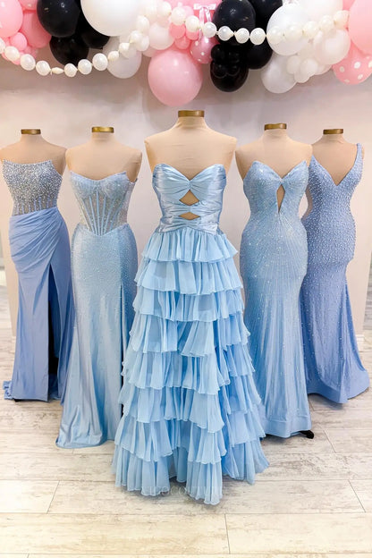 Prom Dresses 2025 to impress Chic Tiered Ruffle Prom Dress with Strapless Cutout Bodice and High Slit – 26162-vigocouture-vigocouture