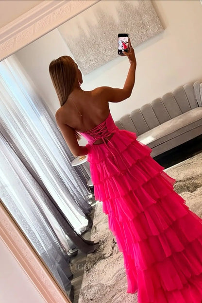 Prom Dresses 2025 to impress Chic Tiered Ruffle Prom Dress with Strapless Cutout Bodice and High Slit – 26162-vigocouture-vigocouture