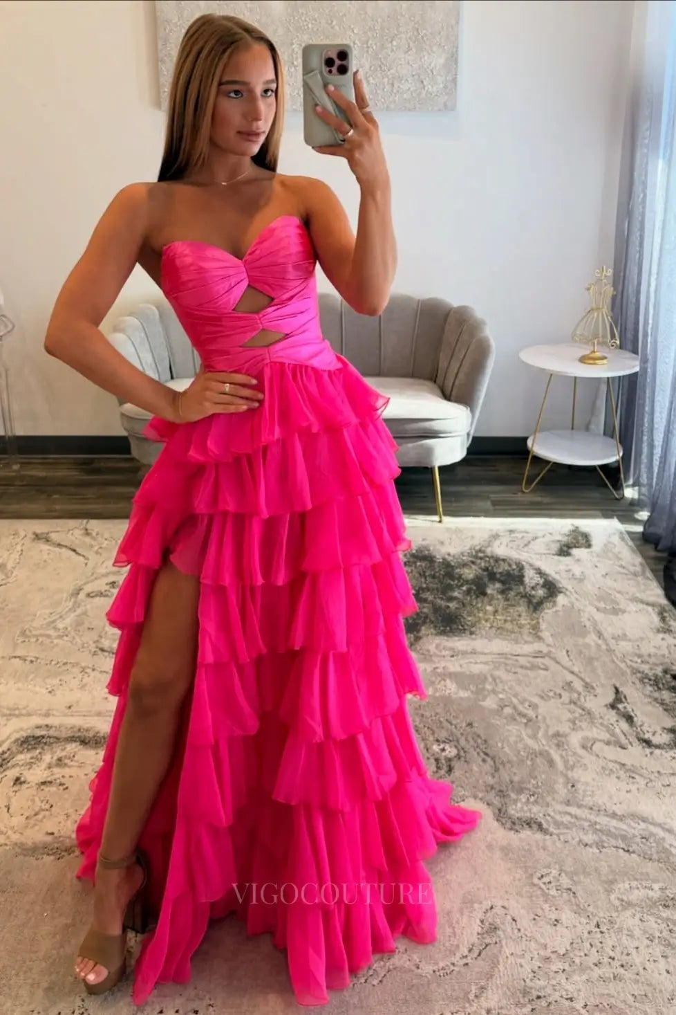 Prom Dresses 2025 to impress Chic Tiered Ruffle Prom Dress with Strapless Cutout Bodice and High Slit – 26162-vigocouture-vigocouture