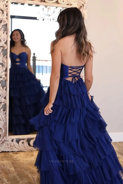 Prom Dresses 2025 to impress Chic Tiered Ruffle Prom Dress with Strapless Cutout Bodice and High Slit – 26162-vigocouture-vigocouture