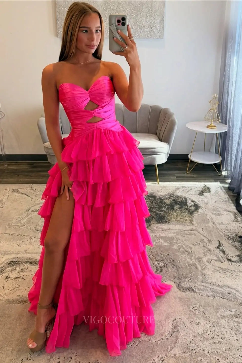 Prom Dresses 2025 to impress Chic Tiered Ruffle Prom Dress with Strapless Cutout Bodice and High Slit – 26162-vigocouture-vigocouture