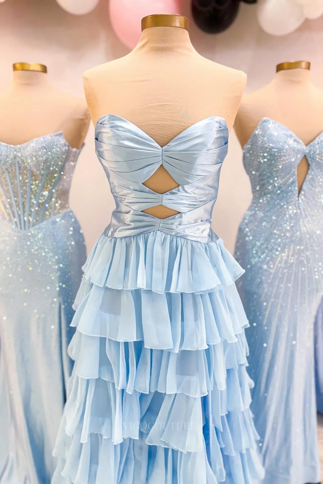 Prom Dresses 2025 to impress Chic Tiered Ruffle Prom Dress with Strapless Cutout Bodice and High Slit – 26162-vigocouture-Light Blue-US 0-vigocouture