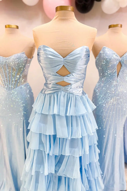 Prom Dresses 2025 to impress Chic Tiered Ruffle Prom Dress with Strapless Cutout Bodice and High Slit – 26162-vigocouture-Light Blue-US 0-vigocouture
