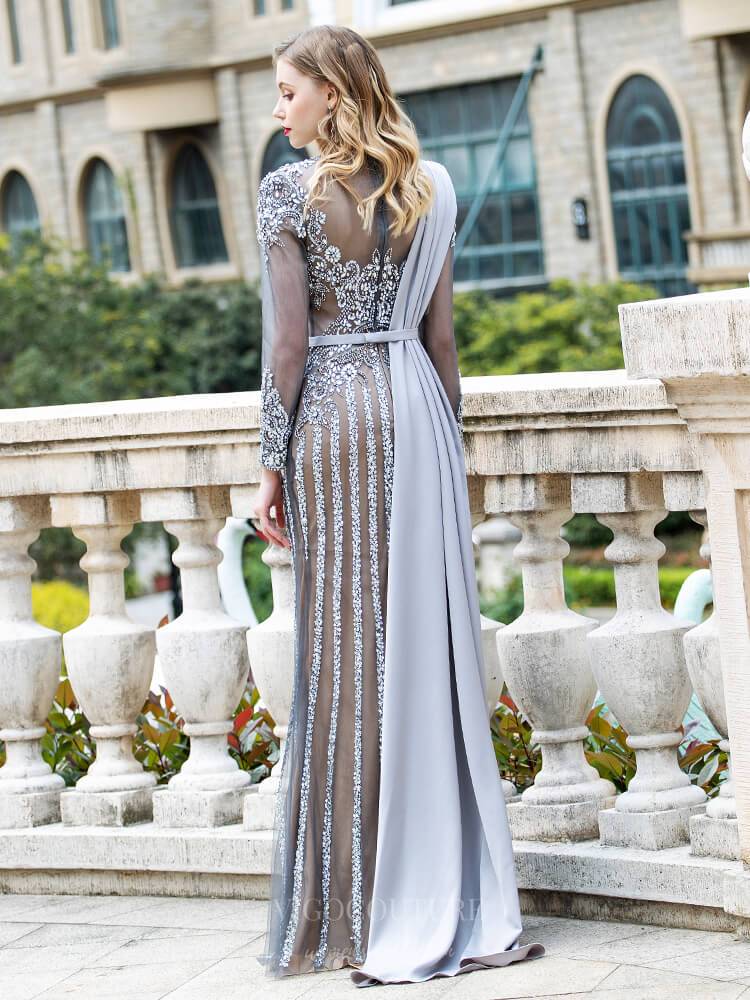 Prom Dress 2025 Convertible Beaded Long Sleeve Prom Dress 20787-unique elegant Prom Dresses-Grey-US2-vigocouture