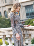 Prom Dress 2025 Convertible Beaded Long Sleeve Prom Dress 20787-unique elegant Prom Dresses-Grey-US2-vigocouture