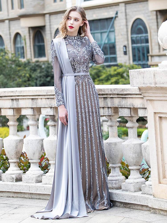 Prom Dress 2025 Convertible Beaded Long Sleeve Prom Dress 20787-unique elegant Prom Dresses-Grey-US2-vigocouture