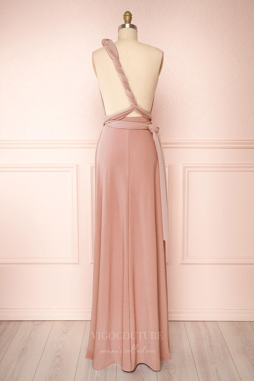 Prom Dress 2025 Convertible Bridesmaid Dress Stretchable Woven Dress Pleated Prom Dress Multiway Dress 20860-Blush-unique elegant Prom Dresses-Blush-US2-vigocouture