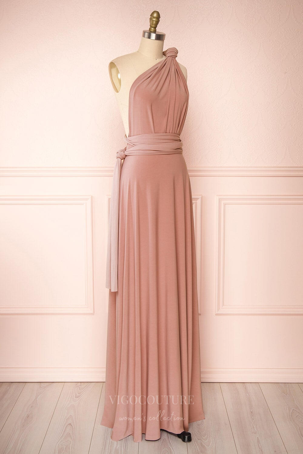 Prom Dress 2025 Convertible Bridesmaid Dress Stretchable Woven Dress Pleated Prom Dress Multiway Dress 20860-Blush-unique elegant Prom Dresses-Blush-US2-vigocouture