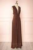 Prom Dress 2025 Convertible Bridesmaid Dress Stretchable Woven Dress Pleated Prom Dress Multiway Dress 20860-Brown-unique elegant Prom Dresses-Brown-US2-vigocouture