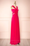 Prom Dress 2025 Convertible Bridesmaid Dress Stretchable Woven Dress Pleated Prom Dress Multiway Dress 20860-Fushia-unique elegant Prom Dresses-Fuchsia-US2-vigocouture