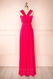 Convertible Bridesmaid Dress Stretchable Woven Dress Pleated Prom Dress Multiway Dress 20860-Fushia