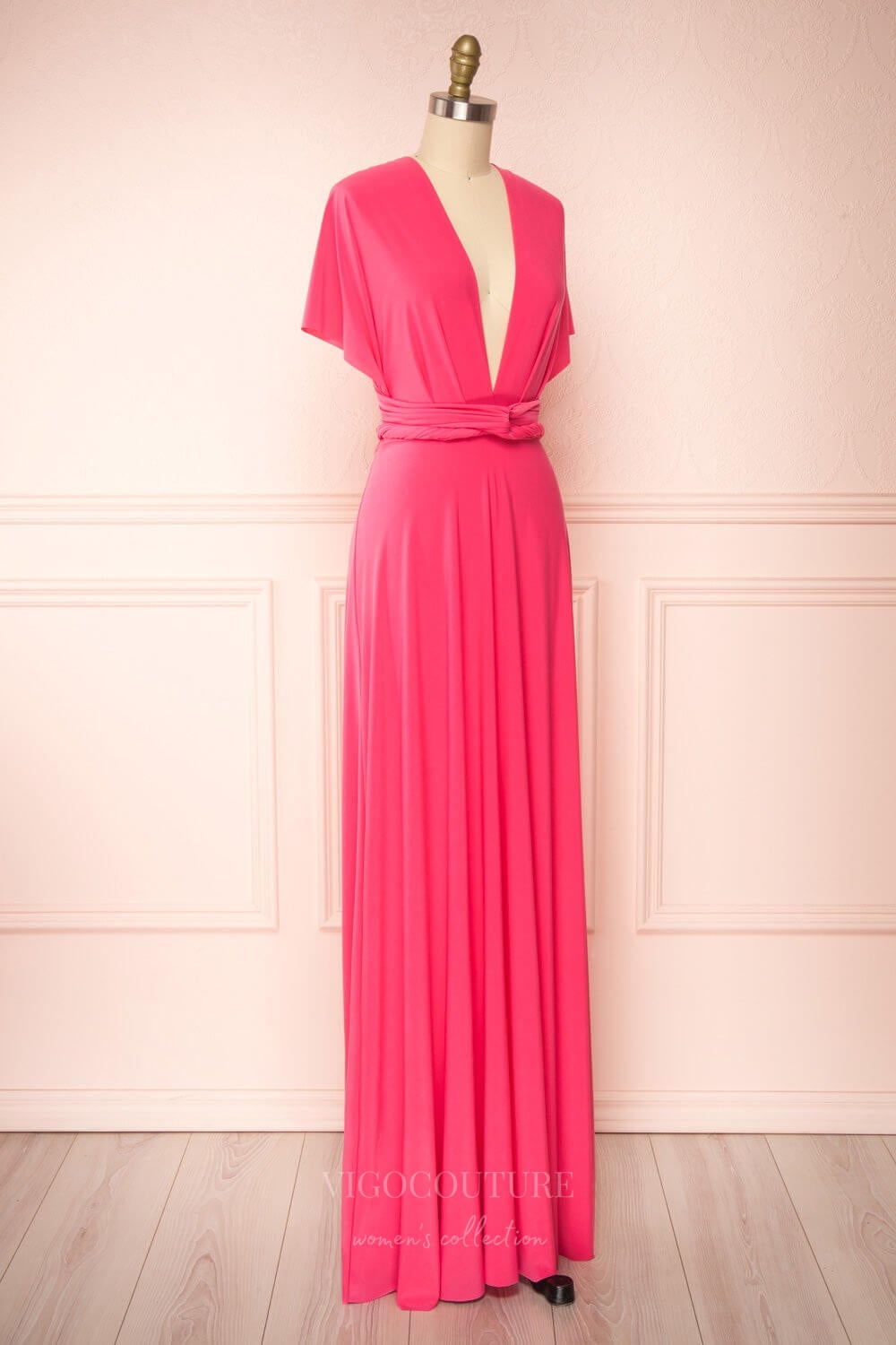 Prom Dress 2025 Convertible Bridesmaid Dress Stretchable Woven Dress Pleated Prom Dress Multiway Dress 20860-Hot Pink-unique elegant Prom Dresses-Hot Pink-US2-vigocouture