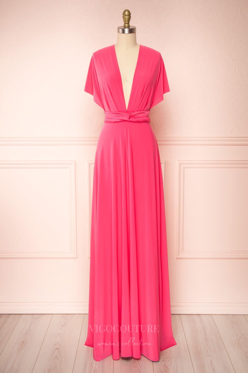 Prom Dress 2025 Convertible Bridesmaid Dress Stretchable Woven Dress Pleated Prom Dress Multiway Dress 20860-Hot Pink-unique elegant Prom Dresses-Hot Pink-US2-vigocouture