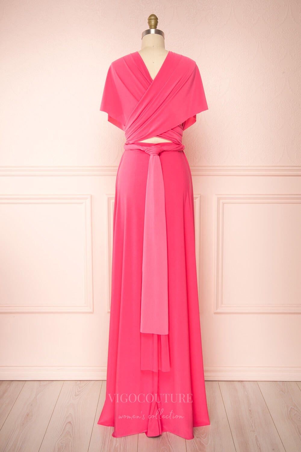 Prom Dress 2025 Convertible Bridesmaid Dress Stretchable Woven Dress Pleated Prom Dress Multiway Dress 20860-Hot Pink-unique elegant Prom Dresses-Hot Pink-US2-vigocouture