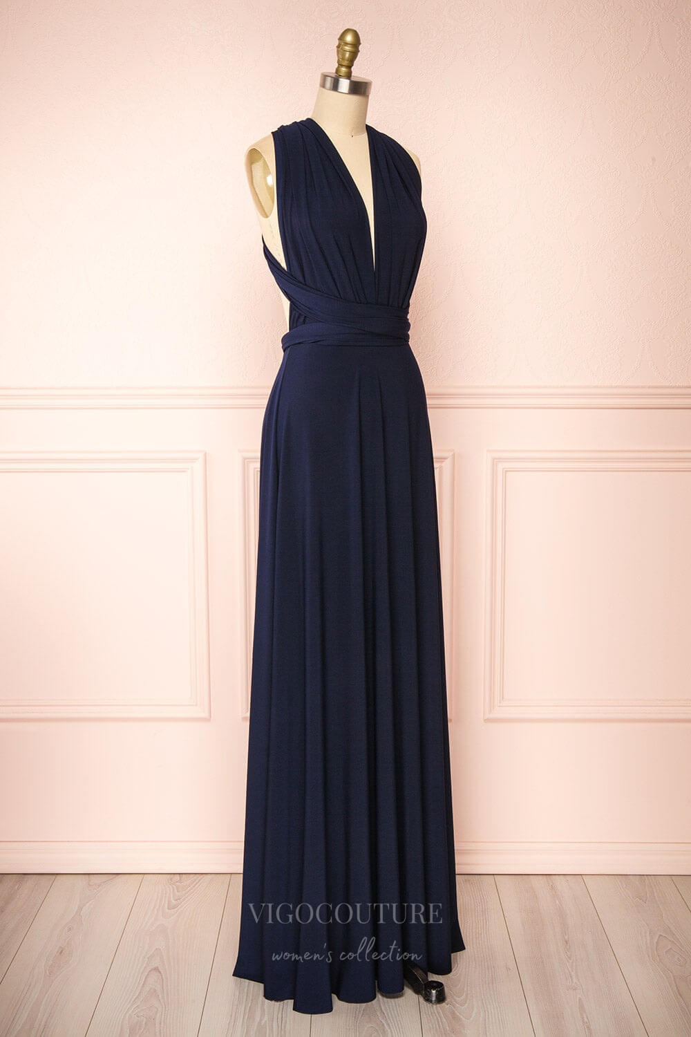 Prom Dress 2025 Convertible Bridesmaid Dress Stretchable Woven Dress Pleated Prom Dress Multiway Dress 20860-Navy Blue-unique elegant Prom Dresses-Navy Blue-US2-vigocouture