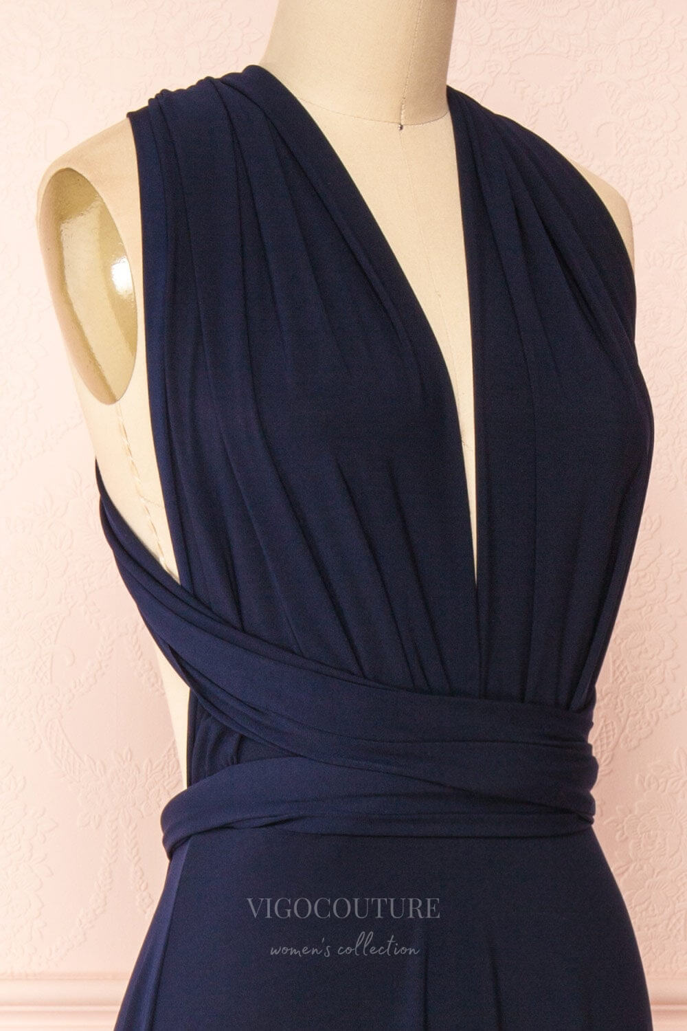 Prom Dress 2025 Convertible Bridesmaid Dress Stretchable Woven Dress Pleated Prom Dress Multiway Dress 20860-Navy Blue-unique elegant Prom Dresses-Navy Blue-US2-vigocouture