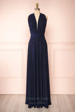 Prom Dress 2025 Convertible Bridesmaid Dress Stretchable Woven Dress Pleated Prom Dress Multiway Dress 20860-Navy Blue-unique elegant Prom Dresses-Navy Blue-US2-vigocouture