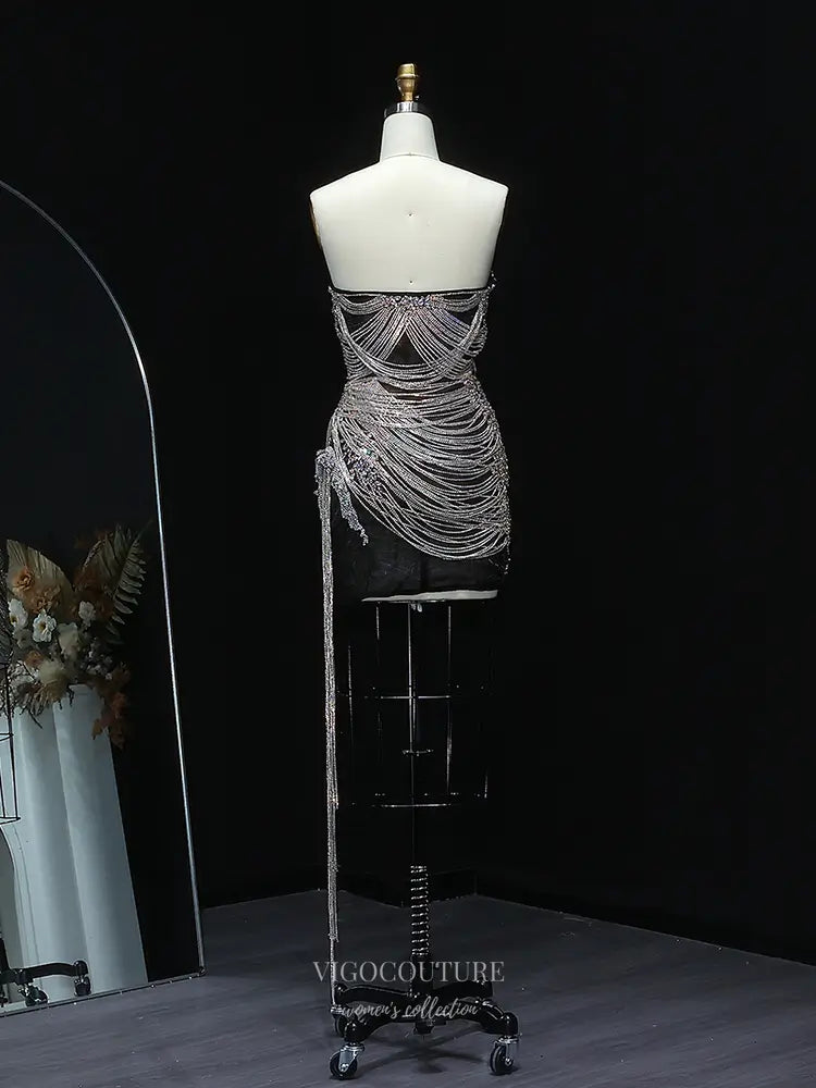 Crystal Fringe Rhinestone Mini Dress with Corset Bodice – Style 25339