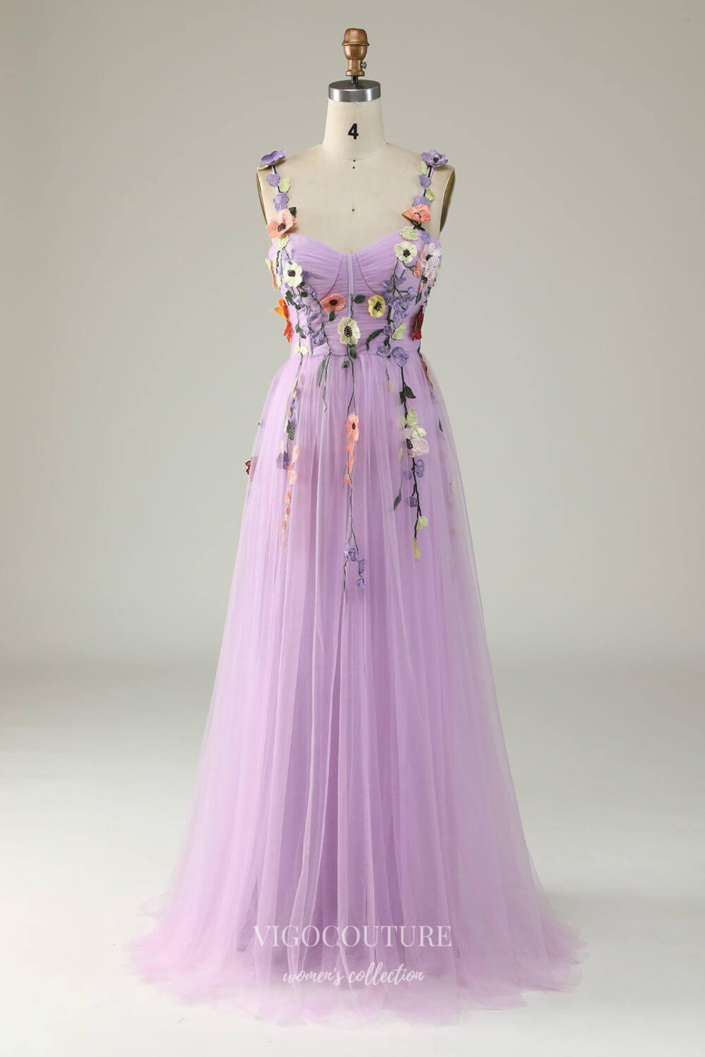 Prom Dress 2025 Cute Floral Spaghetti Strap Prom Dresses Lace Applique Formal Gown 24536-unique elegant Prom Dresses-Lilac-Custom Size-vigocouture