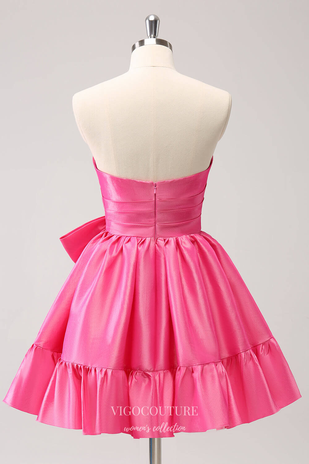 Short Prom Dresses 2025 Cute Hot Pink Bow Homecoming Dresses Shimmering Satin Back to School Dress hc371-Prom Dresses-vigocouture-vigocouture