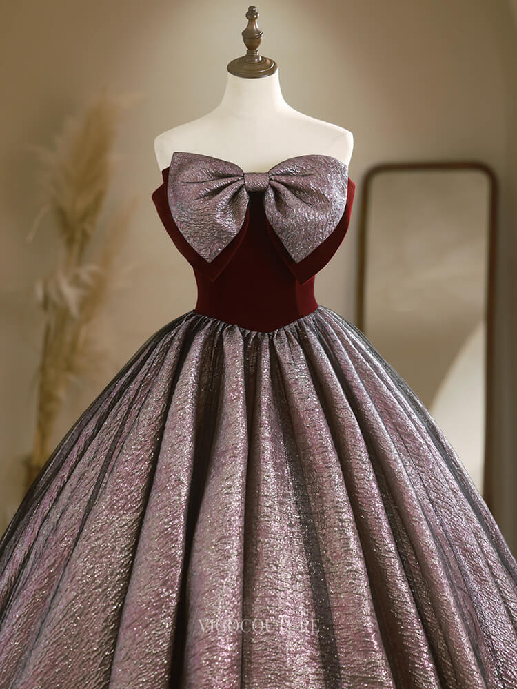 Cute Jacquard Prom Dresses with Big Bow, Velvet Bodice, Off The Shoulder Quinceanera Dresses BG023 Burgundy / US4 Cute Jacquard Prom Dresses with Big Bow, Velvet Bodice, Off The Shoulder Quinceanera Dresses BG023 Burgundy / US4