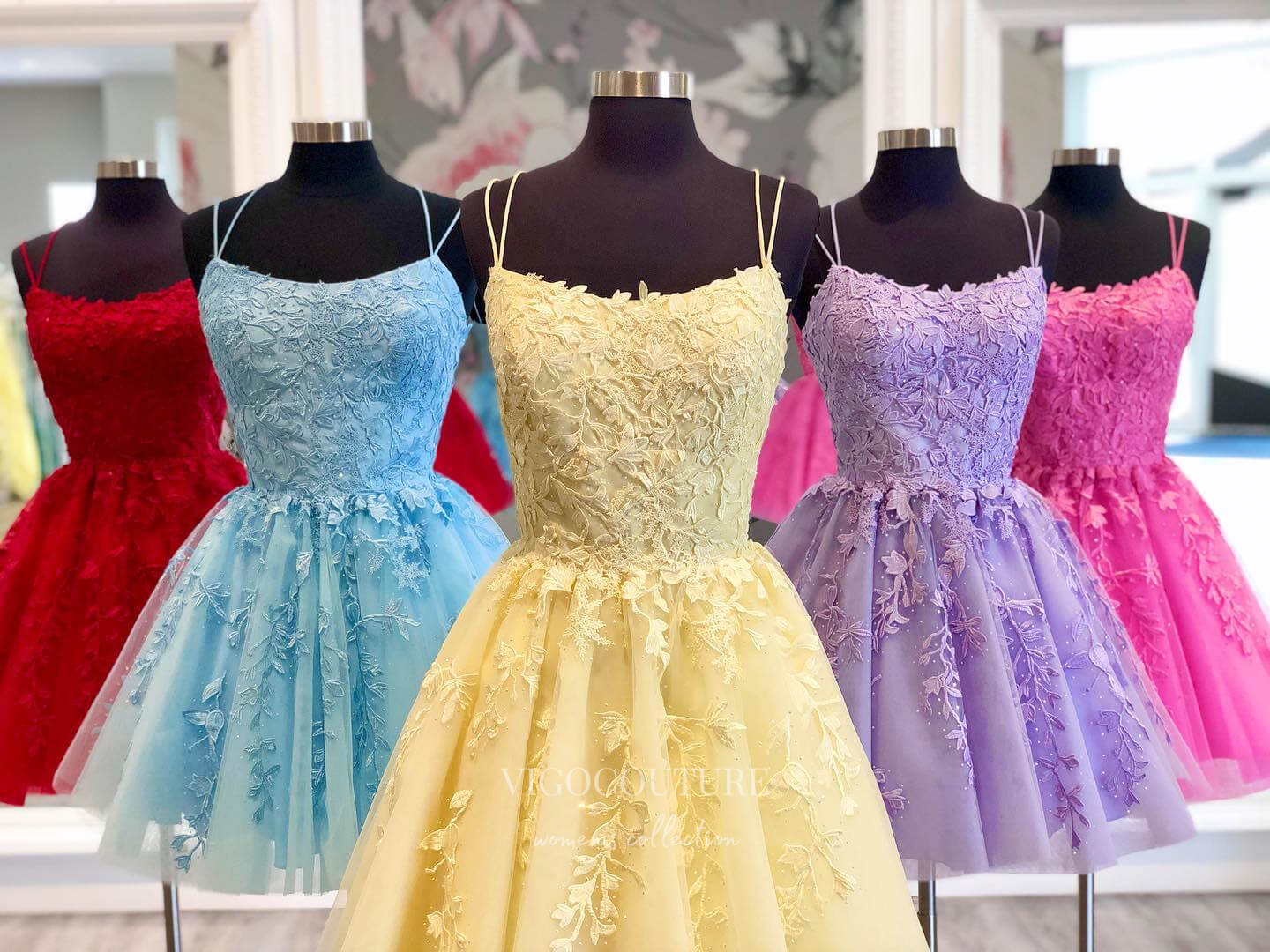 Cute Lace Applique Homecoming Dress with Spaghetti Strap hc256 – vigocouture