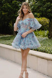 Short Prom Dresses 2025 Cute Ruffled Tiered Floral Homecoming Dresses Puffed Sleeve Sweetheart Short Prom Dress hc441-Prom Dresses-vigocouture-Dusty Blue-Custom Size-vigocouture