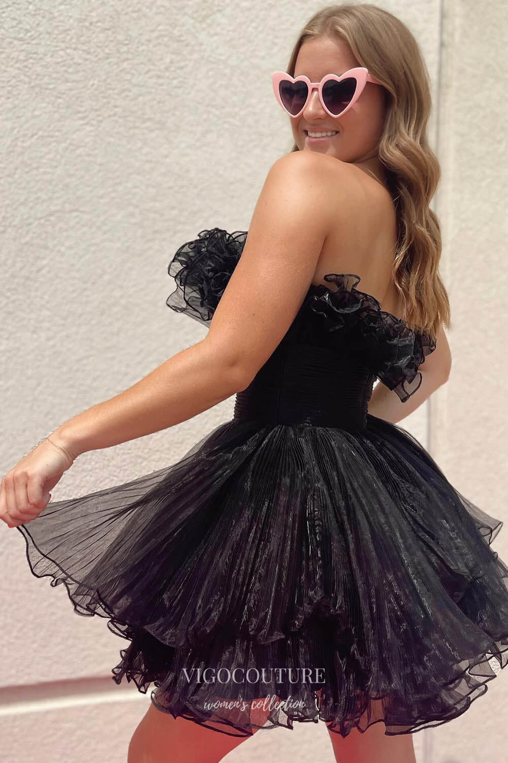 Short Prom Dresses 2025 Cute Ruffled Tiered Homecoming Dresses Strapless Organza Back to School Dress hc434-Prom Dresses-vigocouture-vigocouture