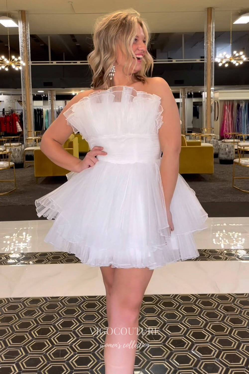 Short Prom Dresses 2025 Cute Ruffled Tiered Homecoming Dresses Strapless Organza Back to School Dress hc434-Prom Dresses-vigocouture-vigocouture