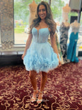 Short Prom Dresses 2025 Cute Sparkly Ruffled Homecoming Dresses Spaghetti Strap Graduation Dress hc464-Prom Dresses-vigocouture-Dusty Blue-Custom Size-vigocouture