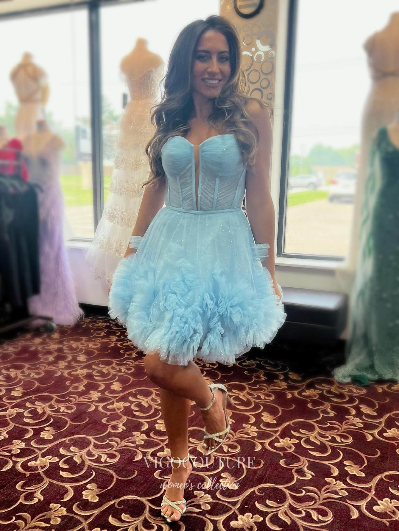 Cute Sparkly Ruffled Homecoming Dresses Spaghetti Strap Graduation Dress hc464 Pink / 16W Cute Sparkly Ruffled Homecoming Dresses Spaghetti Strap Graduation Dress hc464 Pink / 16W