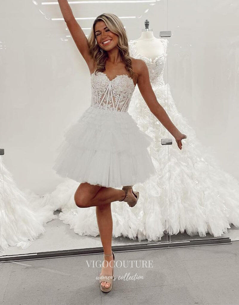 Cute Sweetheart Tiered Homecoming Dresses Strapless Lace Applique  Graduation Dress hc453 Ivory Custom Size