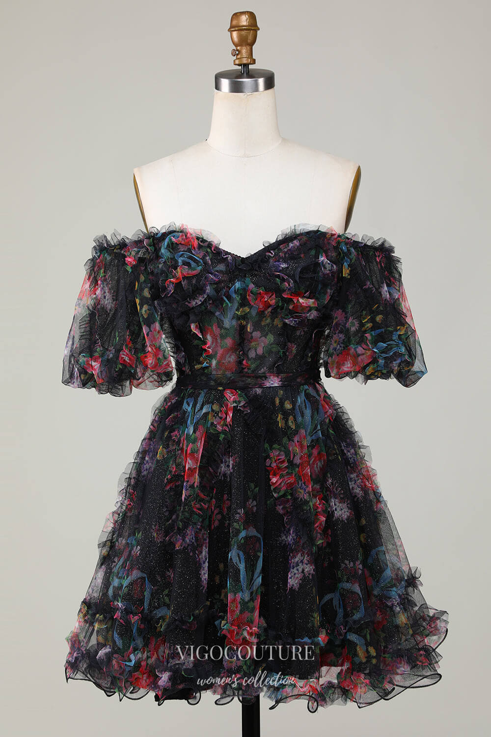 homecoming dresses size 13 Cute Tiered Ruffled Floral Puffed Sleeve Back to Sc – vigocouture EnglishViolet (Violet)
