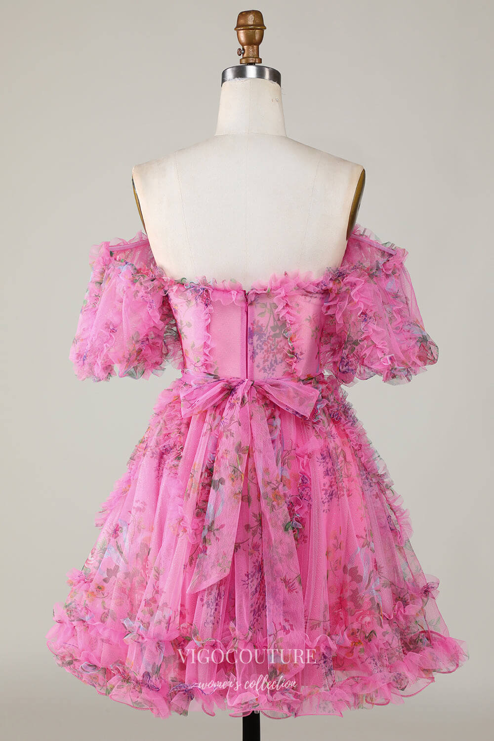 Sparkly Strapless Beadeds Floral Print Tiered Homecoming Dress main image 0