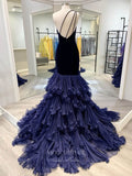 Prom Dress 2025 Dark Blue Mermaid Layered Ruffle Prom Dresses One Shoulder Evening Dress 21685-unique elegant Prom Dresses-Blue-US2-vigocouture