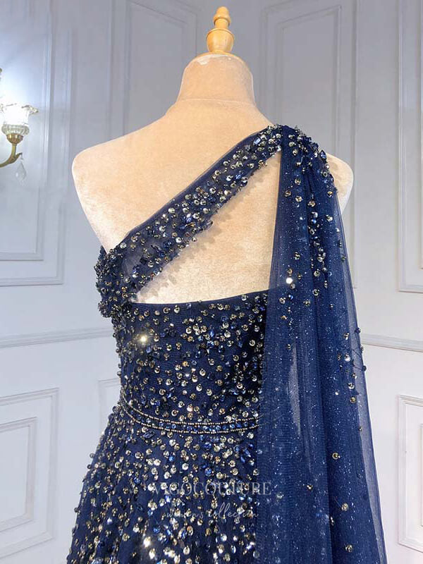 Prom Dress 2025 Dark Blue Sequin Prom Dresses One Shoulder Evening Dresses 21195-unique elegant Prom Dresses-Blue-US2-vigocouture