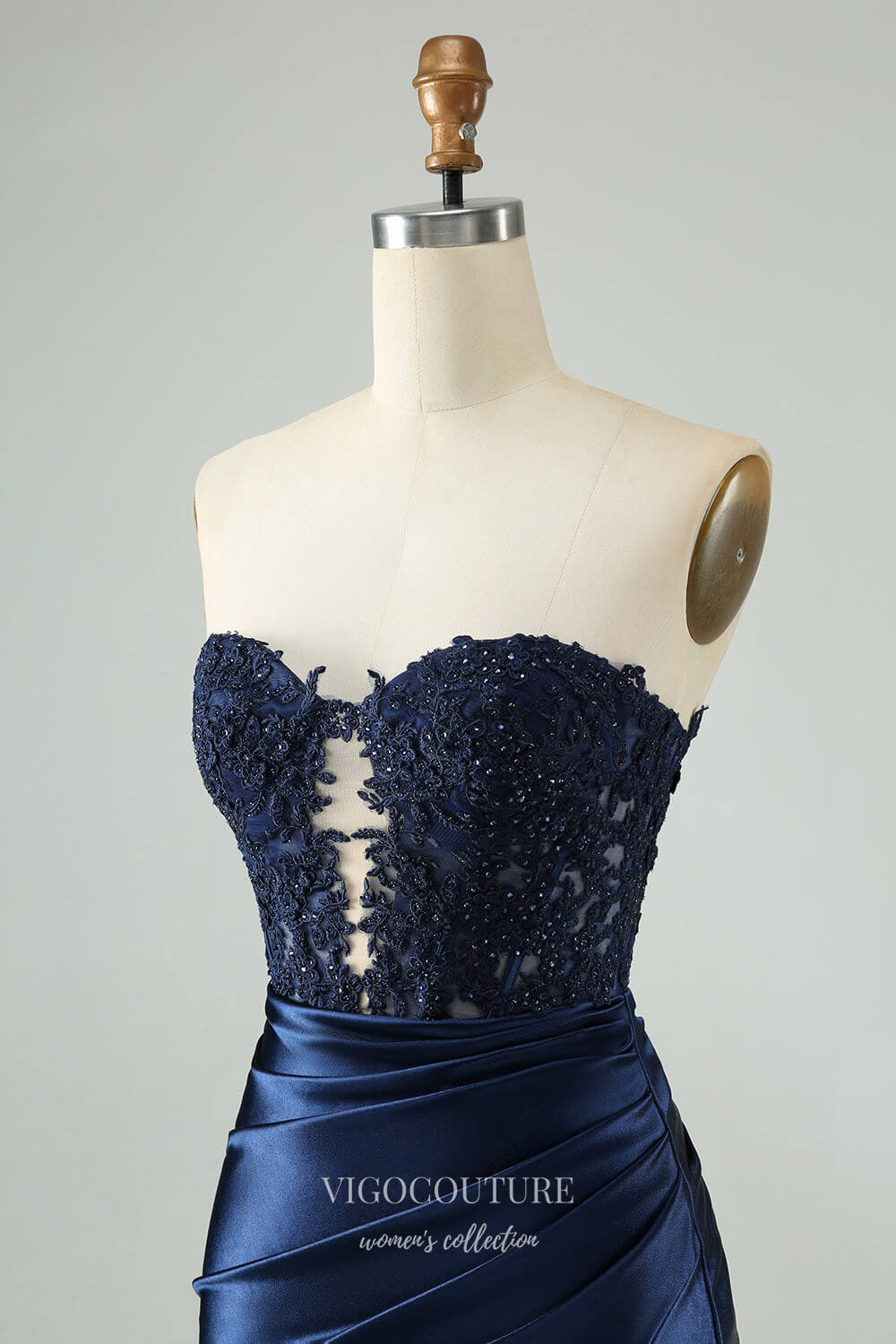 Dark Blue Strapless Homecoming Dresses Lace Applique Satin Bodycon Dre vigocouture Dark Blue Strapless Homecoming Dresses Lace Applique Satin Bodycon Dre vigocouture