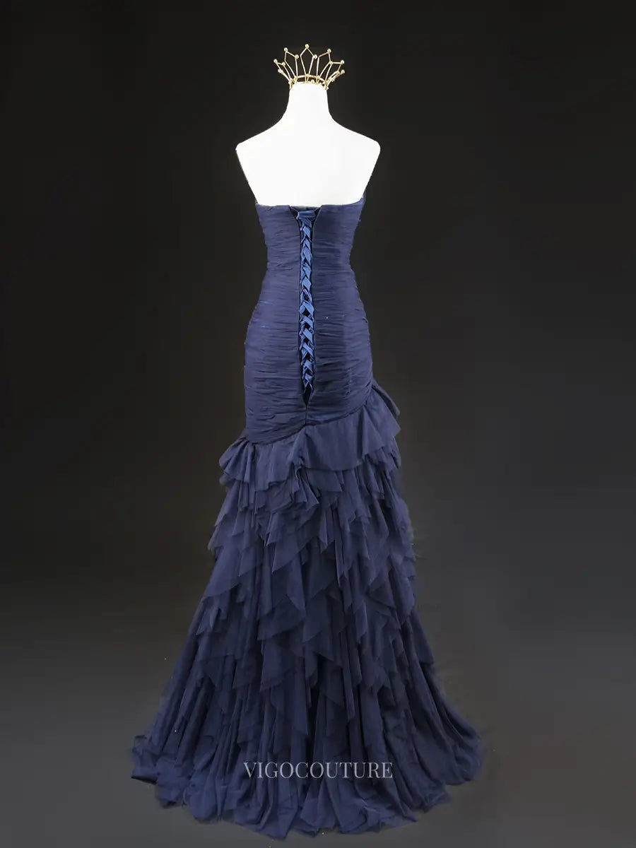 Prom Dresses 2025 to impress Dark Blue Sweetheart Prom Dresses Mermaid Ruffled Formal Dresses BG023-vigocouture-vigocouture