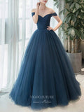 Prom Dress 2025 Dark Blue Tulle Prom Dresses Off the Shoulder Formal Gown 21853-unique elegant Prom Dresses-Dusty Blue-US2-vigocouture