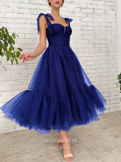 Dark Blue Tulle Prom Dresses Tea-Length Formal Dress 21854 Blue / US8 Dark Blue Tulle Prom Dresses Tea-Length Formal Dress 21854 Blue / US8