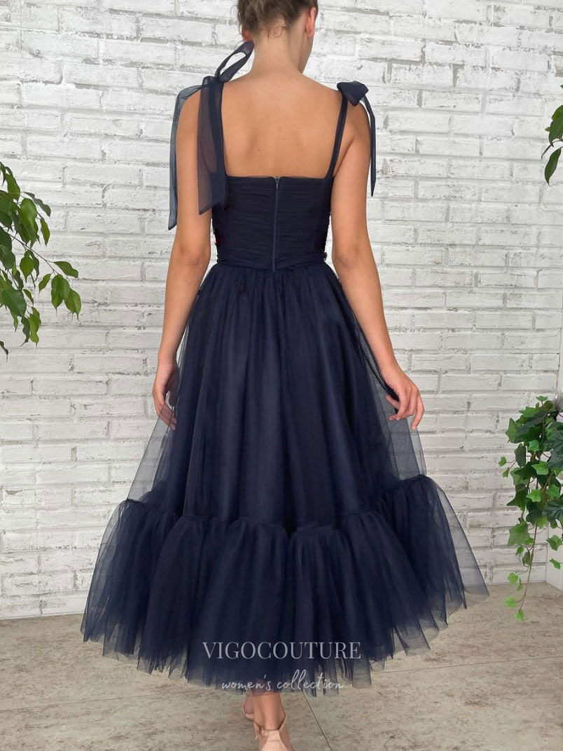 Short Prom Dresses 2025 Dark Blue Tulle Prom Dresses Tea-Length Formal Dress 21854-Prom Dresses-vigocouture-vigocouture