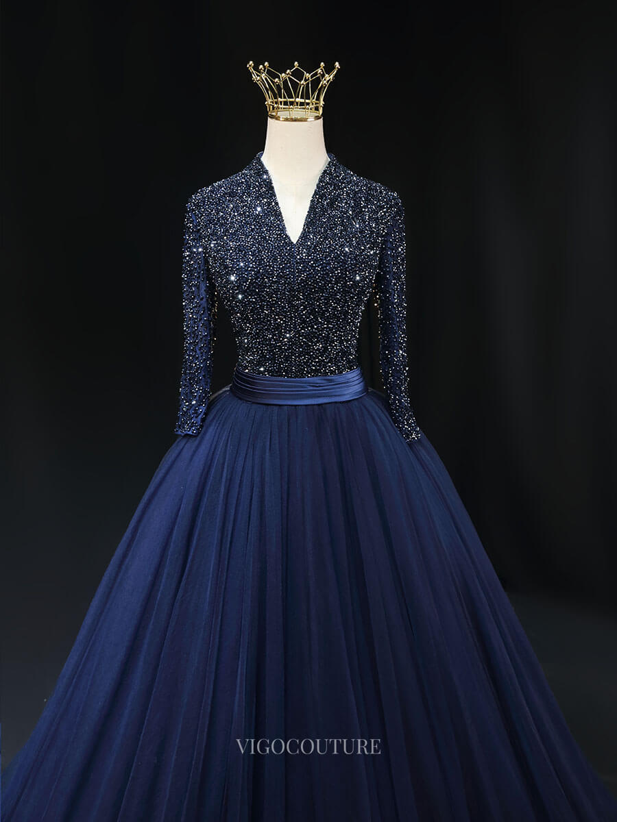 midnight blue long sleeve prom dress Long Sleeve Midnight Navy Layered Formal Dress