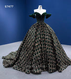 Prom Dress 2025 Dark Green Sequin Ball Gown Off the Shoulder Formal Dresses 67477-unique elegant Prom Dresses-Green-Custom Size-vigocouture